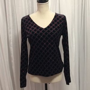 VTG Willi Smith Holiday Black Red Long Sleeve Top